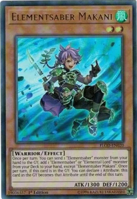 Elementsaber Makani FLOD-EN020 Unlimited Yu-Gi-Oh card from Flames of Destruction