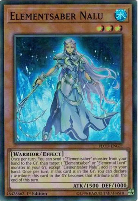 Elementsaber Nalu FLOD-EN021 1st Edition Yu-Gi-Oh card from Flames of Destruction