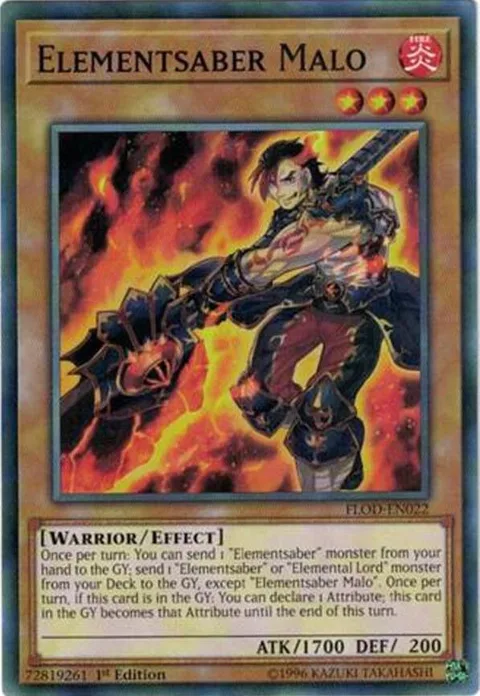Elementsaber Malo FLOD-EN022 1st Edition Yu-Gi-Oh card from Flames of Destruction