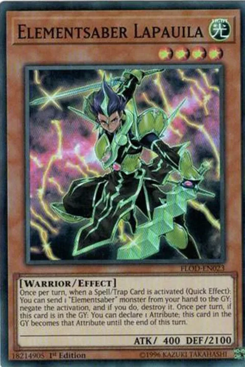 Elementsaber Lapauila FLOD-EN023 Unlimited Yu-Gi-Oh card from Flames of Destruction