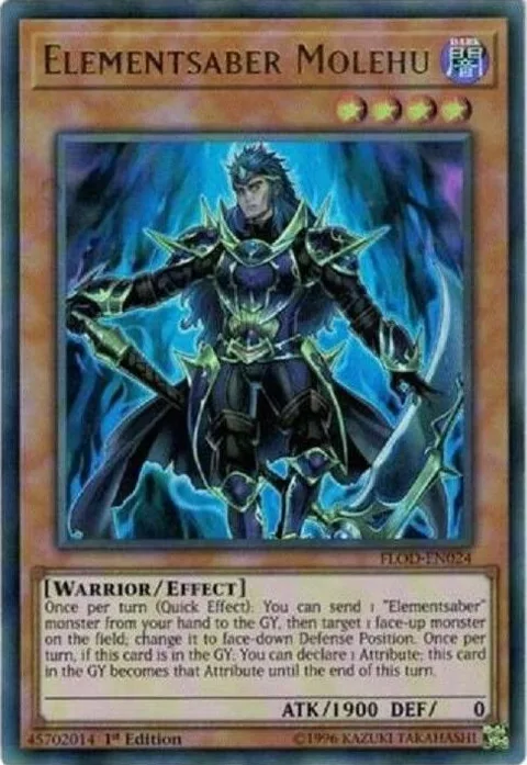 Elementsaber Molehu FLOD-EN024 1st Edition Yu-Gi-Oh card from Flames of Destruction
