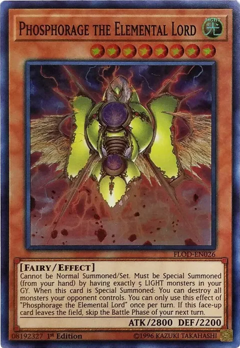 Phosphorage the Elemental Lord FLOD-EN026 Unlimited Yu-Gi-Oh card from Flames of Destruction