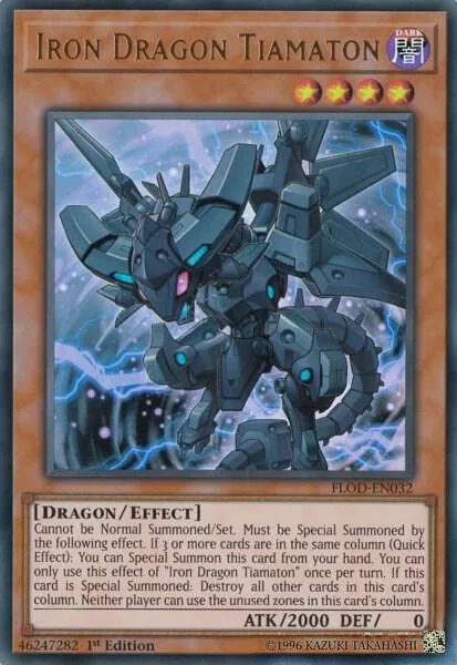 Iron Dragon Tiamaton FLOD-EN032 Unlimited Yu-Gi-Oh card from Flames of Destruction