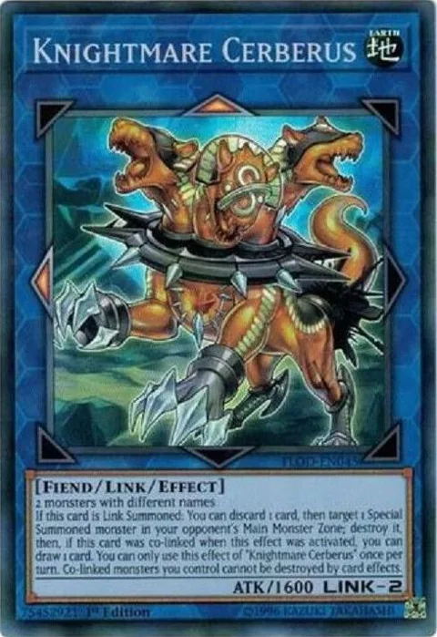 Knightmare Cerberus FLOD-EN045 1st Edition Yu-Gi-Oh card from Flames of Destruction