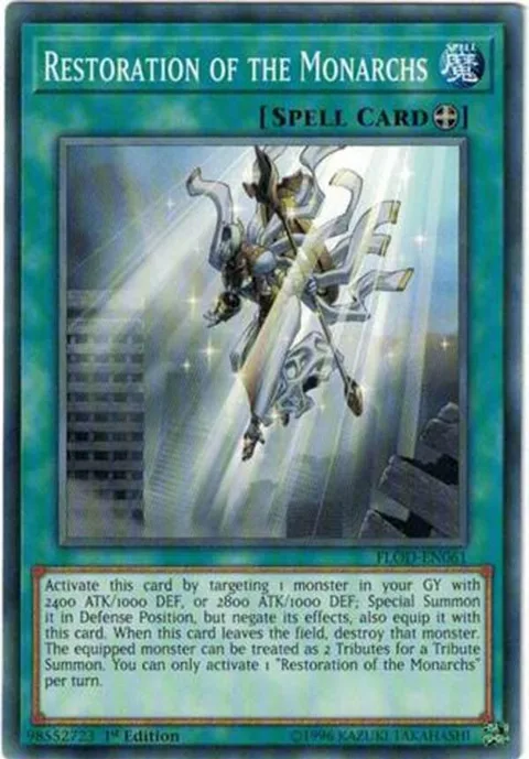 Restoration of the Monarchs FLOD-EN061 1st Edition Yu-Gi-Oh card from Flames of Destruction