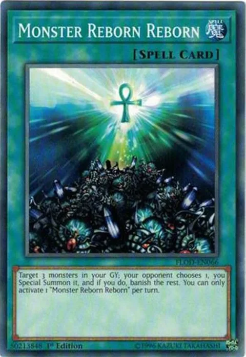 Monster Reborn Reborn FLOD-EN066 1st Edition Yu-Gi-Oh card from Flames of Destruction