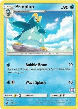Prinplup 13 #33/156 Pokémon card from SM Trainer Kit: Alolan Sandslash & Alolan Ninetales