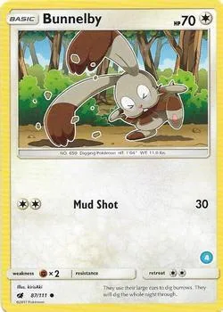 Bunnelby 4 #87/111 Pokémon card from SM Trainer Kit: Alolan Sandslash & Alolan Ninetales