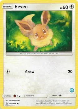Eevee 26 #104/156 Pokémon card from SM Trainer Kit: Alolan Sandslash & Alolan Ninetales