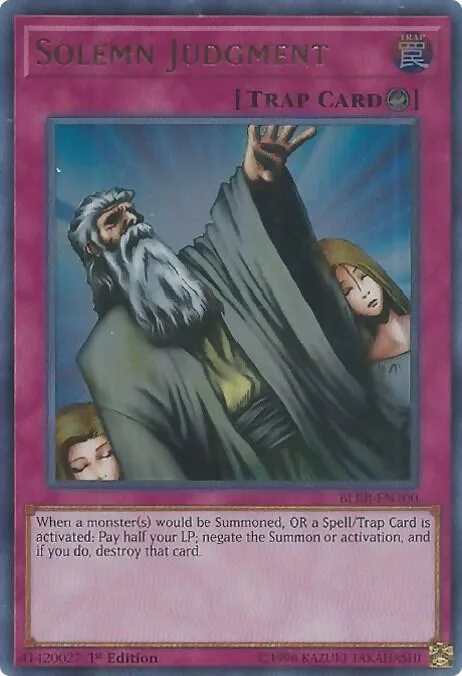 Solemn Judgment BLRR-EN100 Yu-Gi-Oh card from Battles of Legend: Relentless Revenge