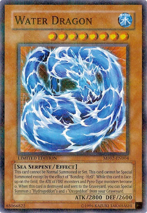 Water Dragon MF02-EN004 Yu-Gi-Oh card from Mattel Action Figure Promos: Series 2