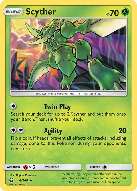 Scyther #4/168 Pokémon card from SM - Celestial Storm