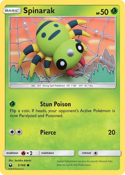 Spinarak #5/168 Reverse Holofoil Pokémon card from SM - Celestial Storm