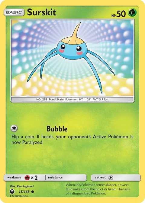 Surskit #15/168 Reverse Holofoil Pokémon card from SM - Celestial Storm