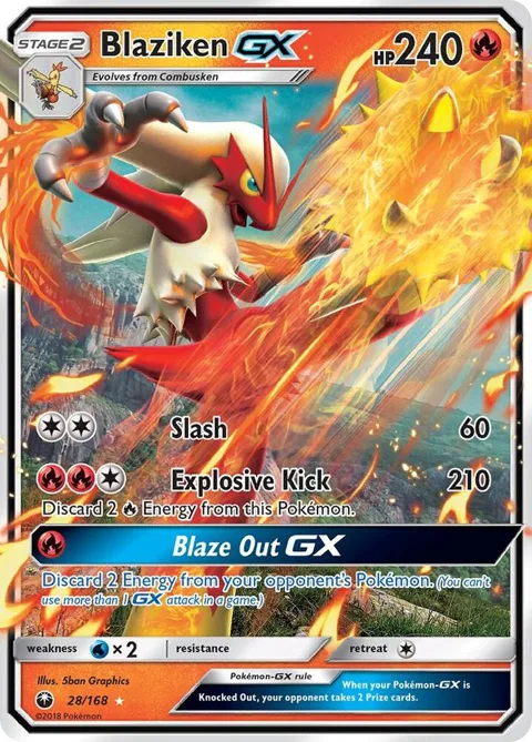 Blaziken GX #28/168 Holofoil Pokémon card from SM - Celestial Storm