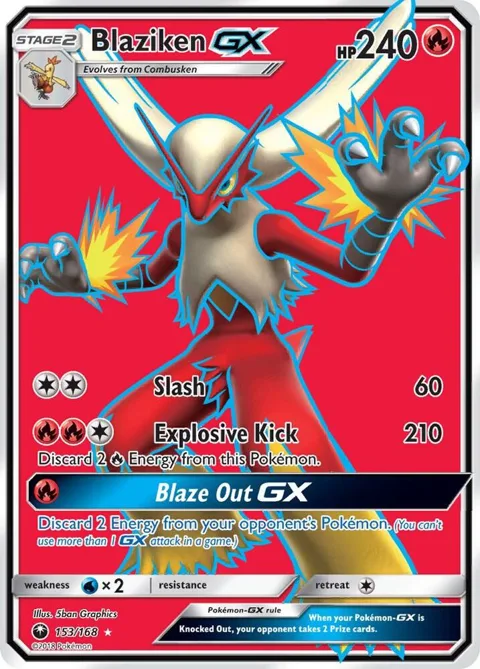 Blaziken GX Full Art #153/168 Holofoil Pokémon card from SM - Celestial Storm