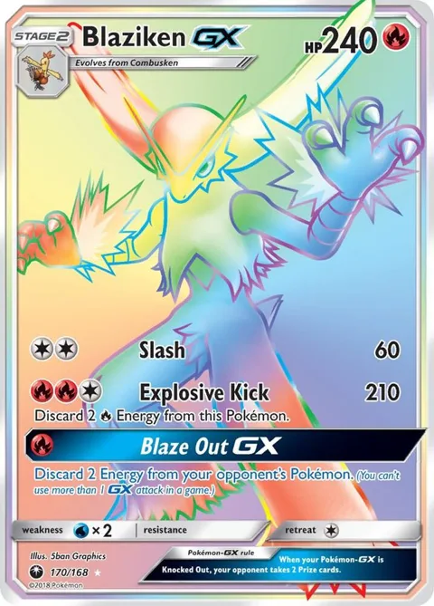 Blaziken GX Secret Rare #170/168 Holofoil Pokémon card from SM - Celestial Storm