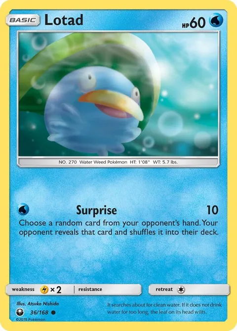 Lotad #36/168 Pokémon card from SM - Celestial Storm