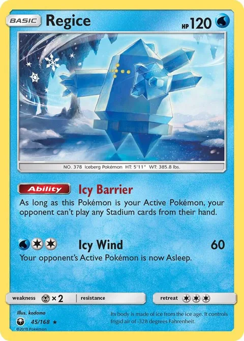 Regice #45/168 Reverse Holofoil Pokémon card from SM - Celestial Storm
