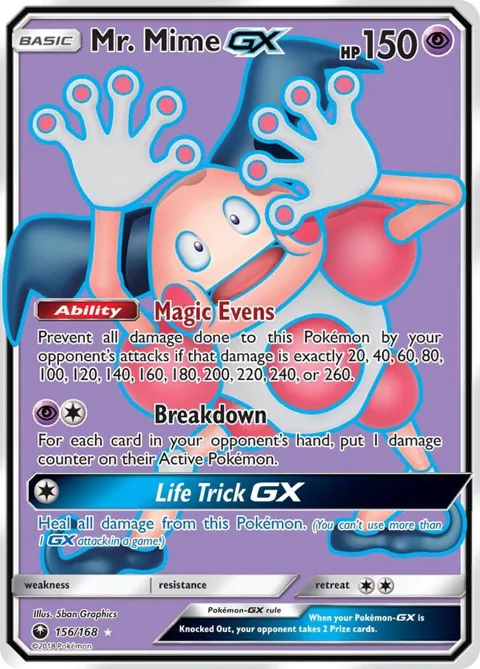 Mr. Mime GX Full Art #156/168 Holofoil Pokémon card from SM - Celestial Storm