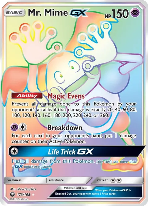 Mr. Mime GX Secret Rare #173/168 Holofoil Pokémon card from SM - Celestial Storm