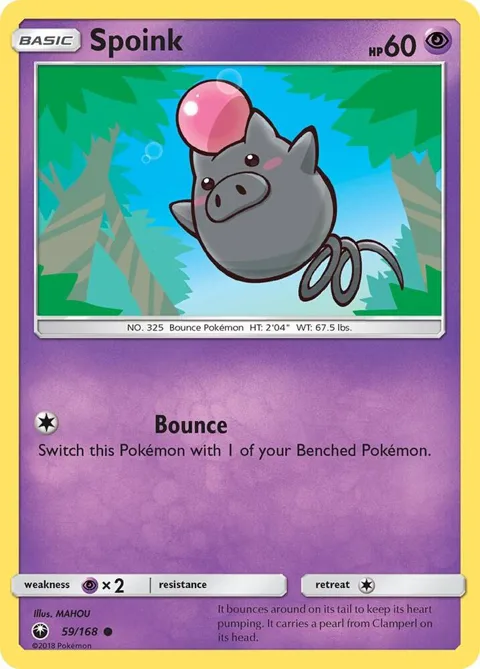Spoink #59/168 Reverse Holofoil Pokémon card from SM - Celestial Storm