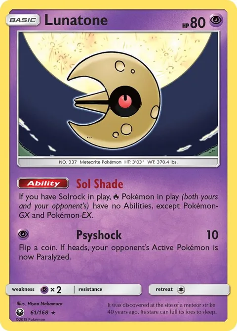 Lunatone #61/168 Holofoil Pokémon card from SM - Celestial Storm