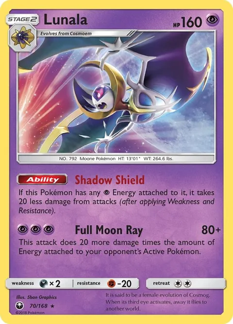 Lunala #70/168 Holofoil Pokémon card from SM - Celestial Storm