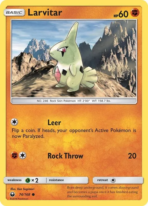 Larvitar #74/168 Pokémon card from SM - Celestial Storm