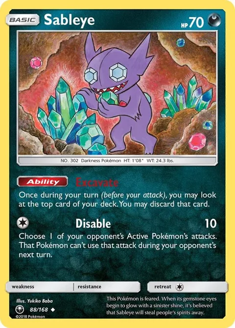 Sableye #88/168 Reverse Holofoil Pokémon card from SM - Celestial Storm