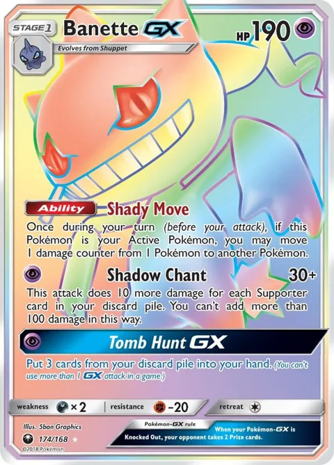 Banette GX Secret Rare #174/168 Holofoil Pokémon card from SM - Celestial Storm