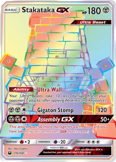 Stakataka GX Secret Rare #176/168 Holofoil Pokémon card from SM - Celestial Storm