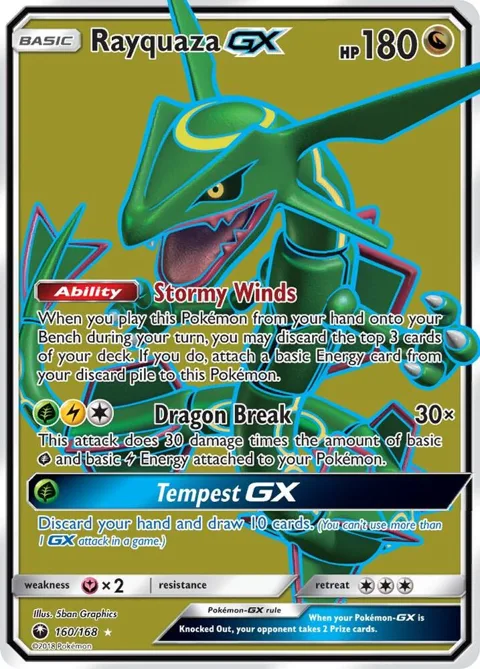 Rayquaza GX Full Art #160/168 Holofoil Pokémon card from SM - Celestial Storm