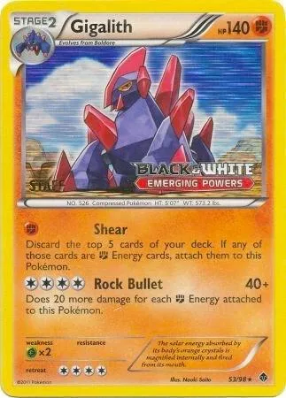 Gigalith 53/98 Prerelease [Staff] #53/98 Holofoil Pokémon card from Black and White Promos