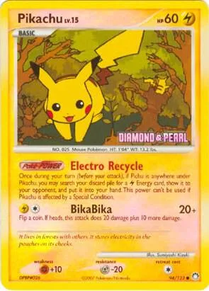 Pikachu - 94/123 Diamond & Pearl #094/123 Reverse Holofoil Pokémon card from Burger King Promos