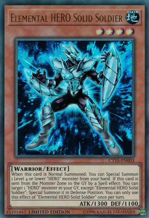 Elemental HERO Solid Soldier CT15-EN003 Yu-Gi-Oh card from 2018 Mega-Tins