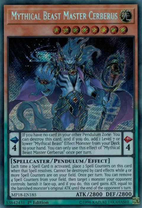 Mythical Beast Master Cerberus MP18-EN185 Yu-Gi-Oh card from 2018 Mega-Tins Mega Pack