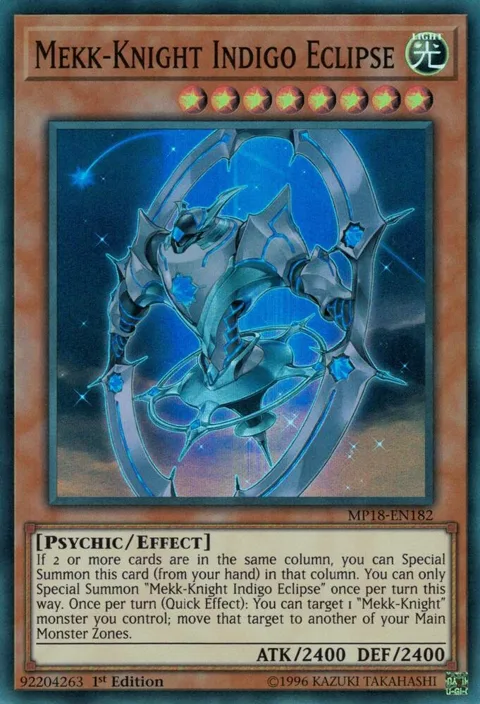 Mekk-Knight Indigo Eclipse MP18-EN182 Yu-Gi-Oh card from 2018 Mega-Tins Mega Pack