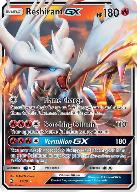 Reshiram GX #11/70 Holofoil Pokémon card from Dragon Majesty