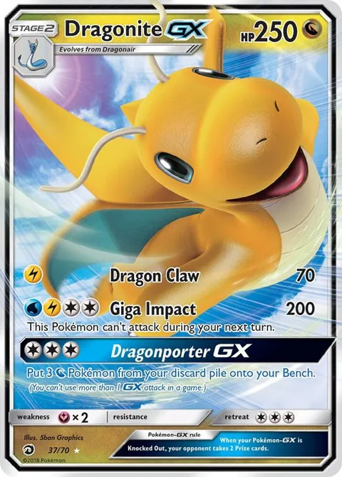 Dragonite GX #37/70 Holofoil Pokémon card from Dragon Majesty