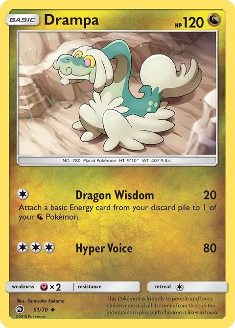 Drampa #51/70 Reverse Holofoil Pokémon card from Dragon Majesty