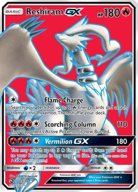 Reshiram GX Full Art #65/70 Holofoil Pokémon card from Dragon Majesty