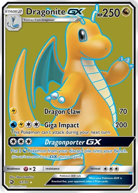 Dragonite GX Full Art #67/70 Holofoil Pokémon card from Dragon Majesty