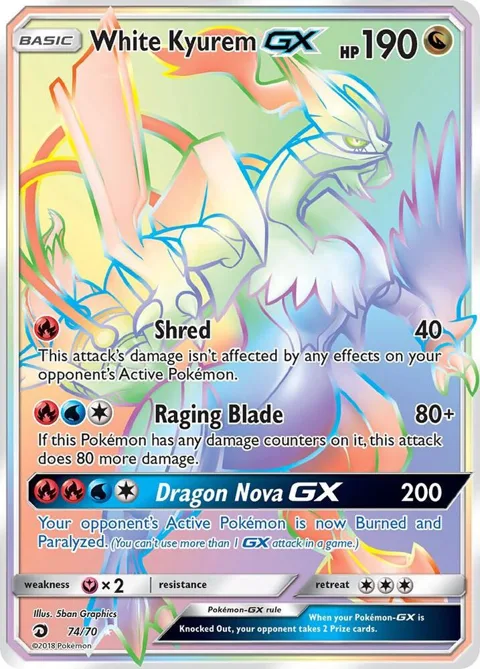 White Kyurem GX Secret Rare #74/70 Holofoil Pokémon card from Dragon Majesty