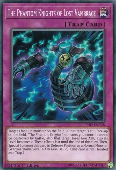 The Phantom Knights of Lost Vambrace LEHD-ENC28 Yu-Gi-Oh card from Legendary Hero Decks