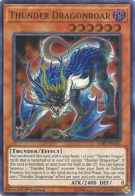 Thunder Dragonroar SOFU-EN021 Unlimited Yu-Gi-Oh card from Soul Fusion