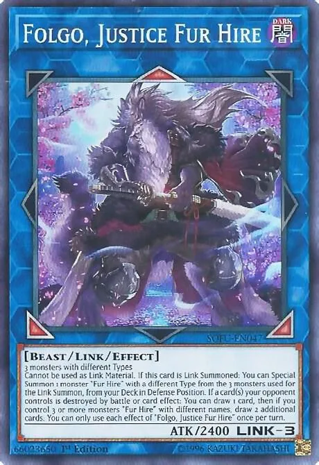 Folgo, Justice Fur Hire SOFU-EN047 1st Edition Yu-Gi-Oh card from Soul Fusion