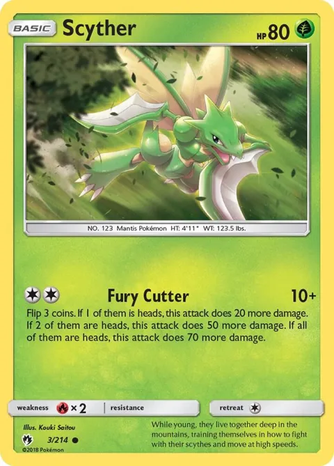 Scyther #3/214 Reverse Holofoil Pokémon card from SM - Lost Thunder