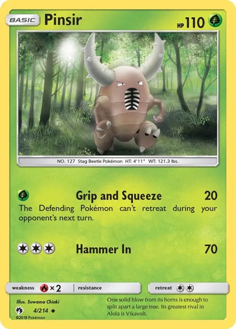 Pinsir #4/214 Reverse Holofoil Pokémon card from SM - Lost Thunder