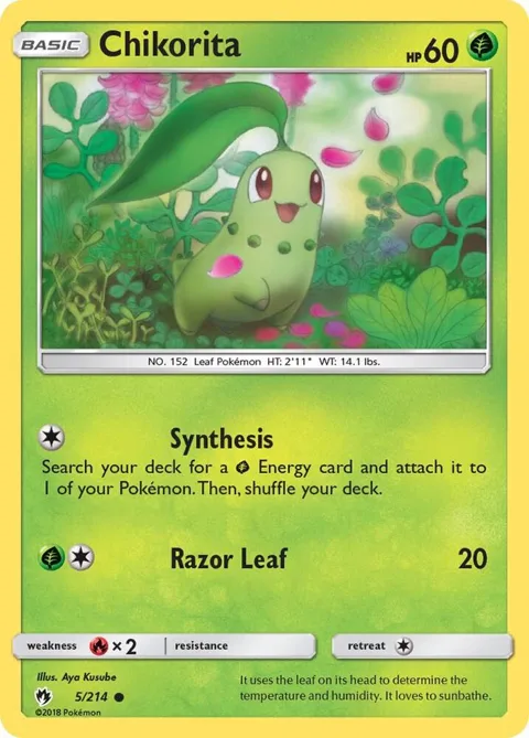 Chikorita 5 #5/214 Reverse Holofoil Pokémon card from SM - Lost Thunder